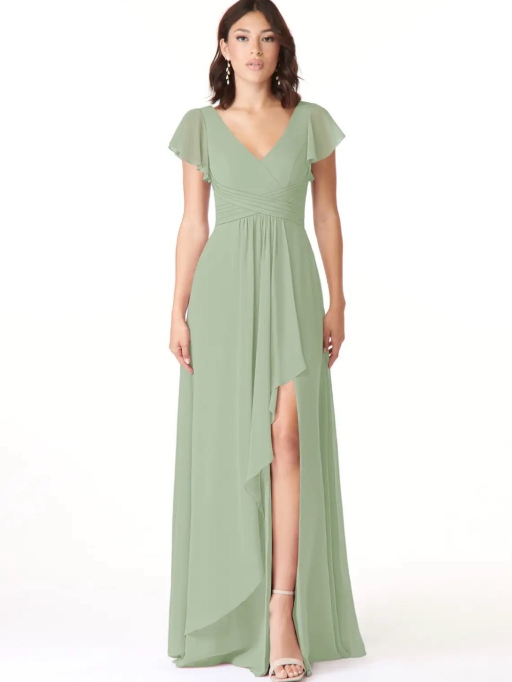 Azazie Omari Dress A6 Dusty Sage Green Chiffon Bridesmaid Gown